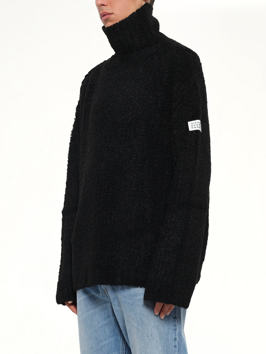 Boucle Knit Turtleneck in Black