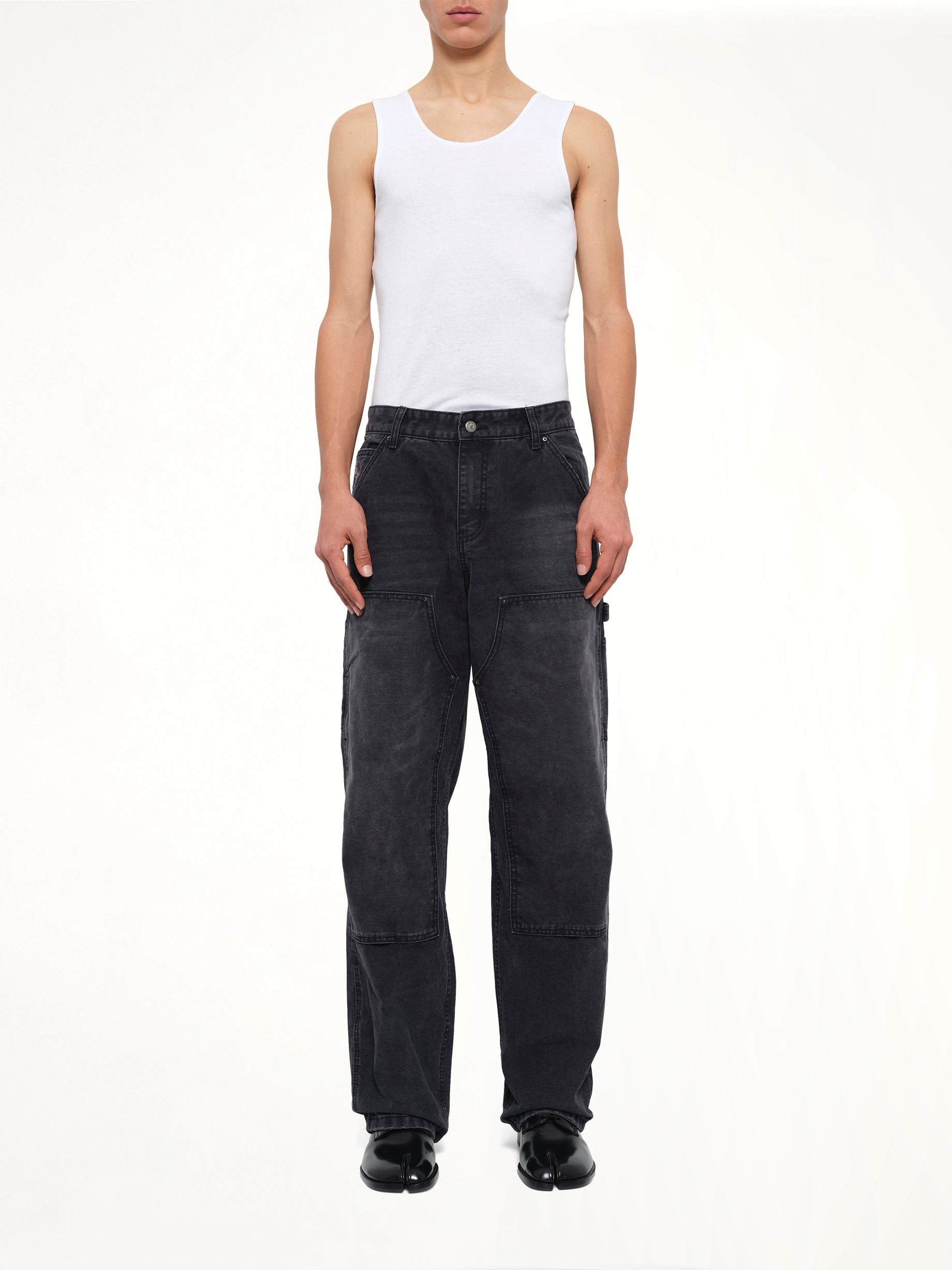 Eye Badge Washed Double Knee Pants in Black