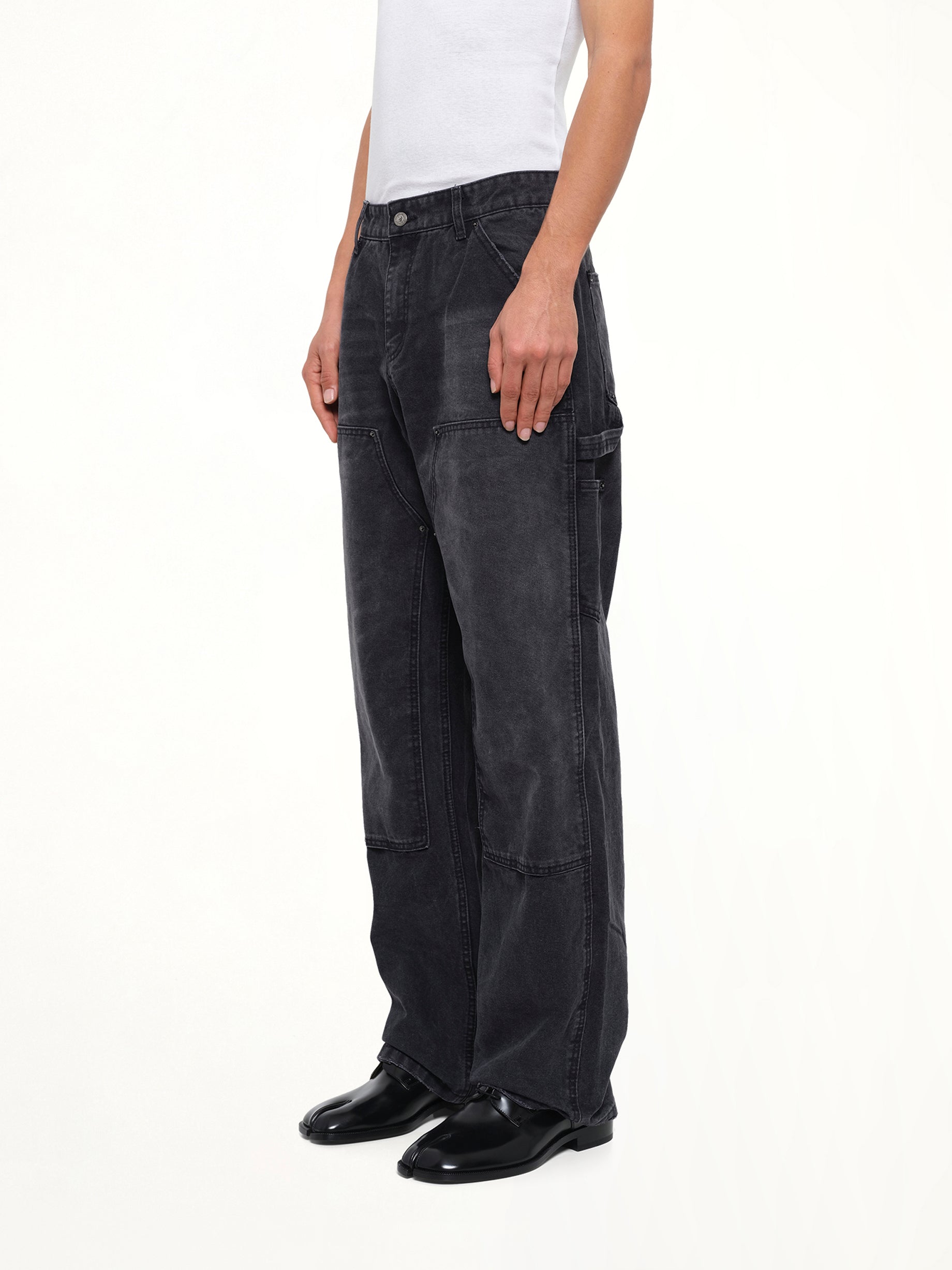 Eye Badge Washed Double Knee Pants in Black