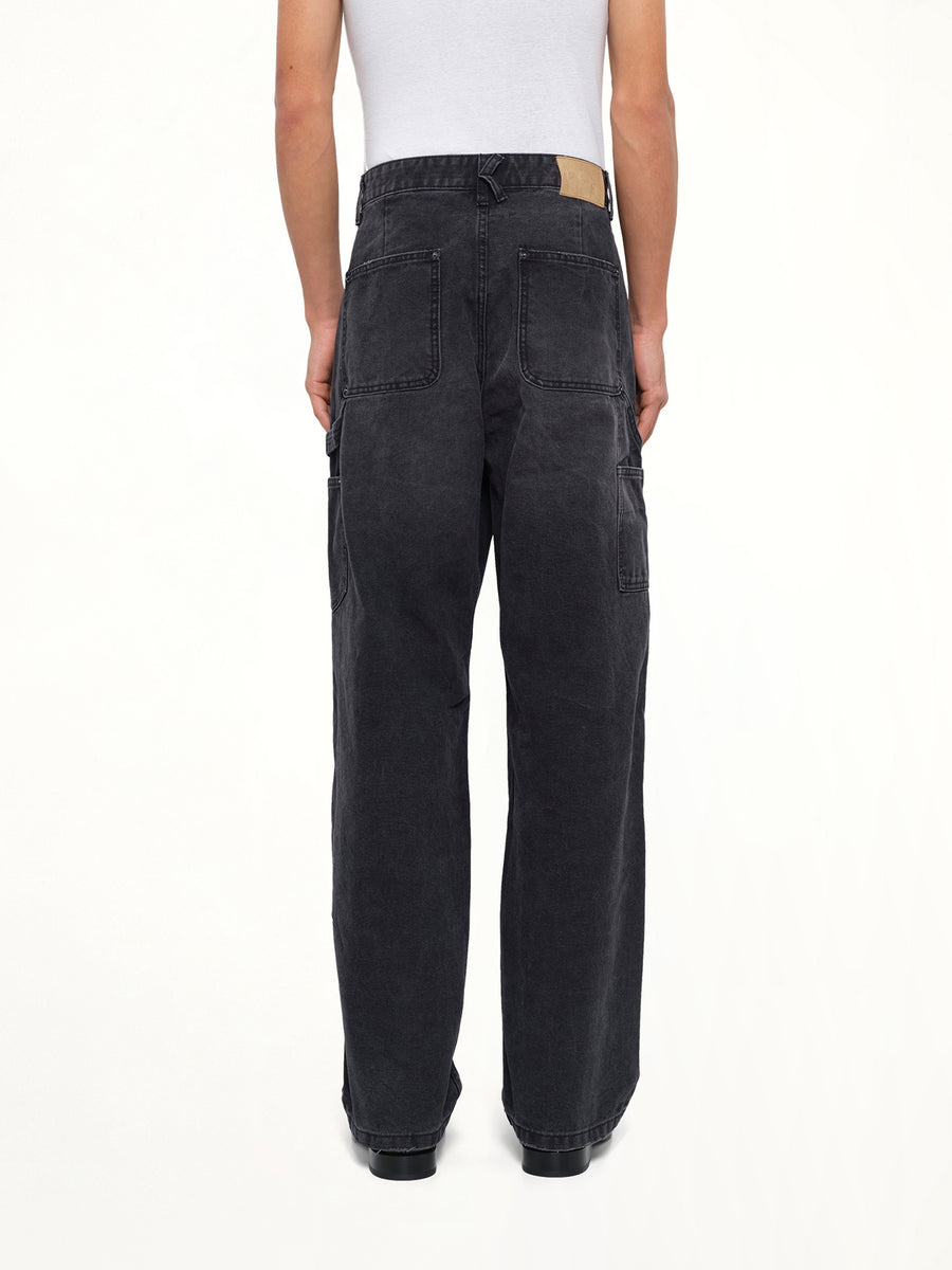 Eye Badge Washed Double Knee Pants in Black