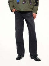 Eye Badge Washed Double Knee Pants in Black