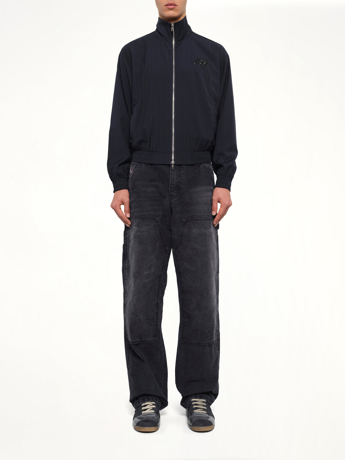 Eye Patch Pinstripe Tracksuit Jacket in Off White