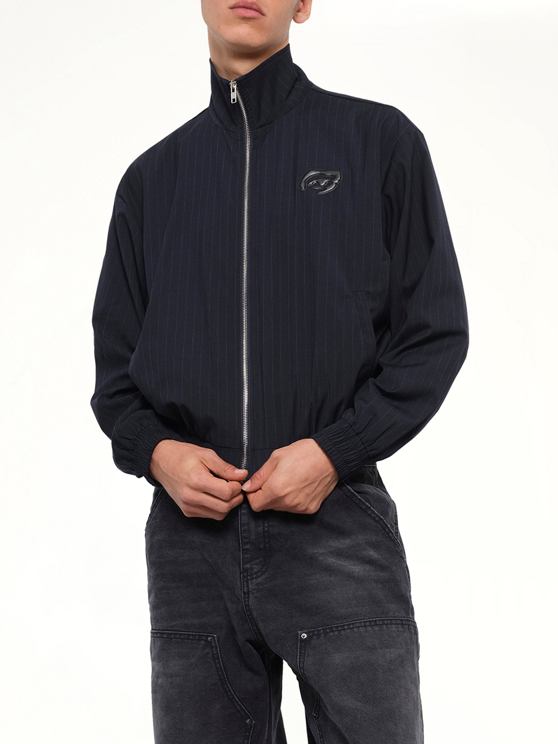 Eye Patch Pinstripe Tracksuit Jacket in Off White