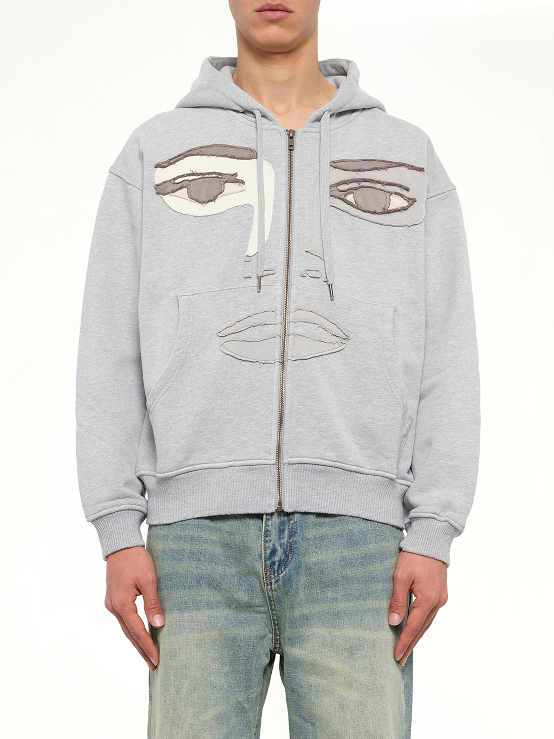 Face Hoodie in Stone Gray