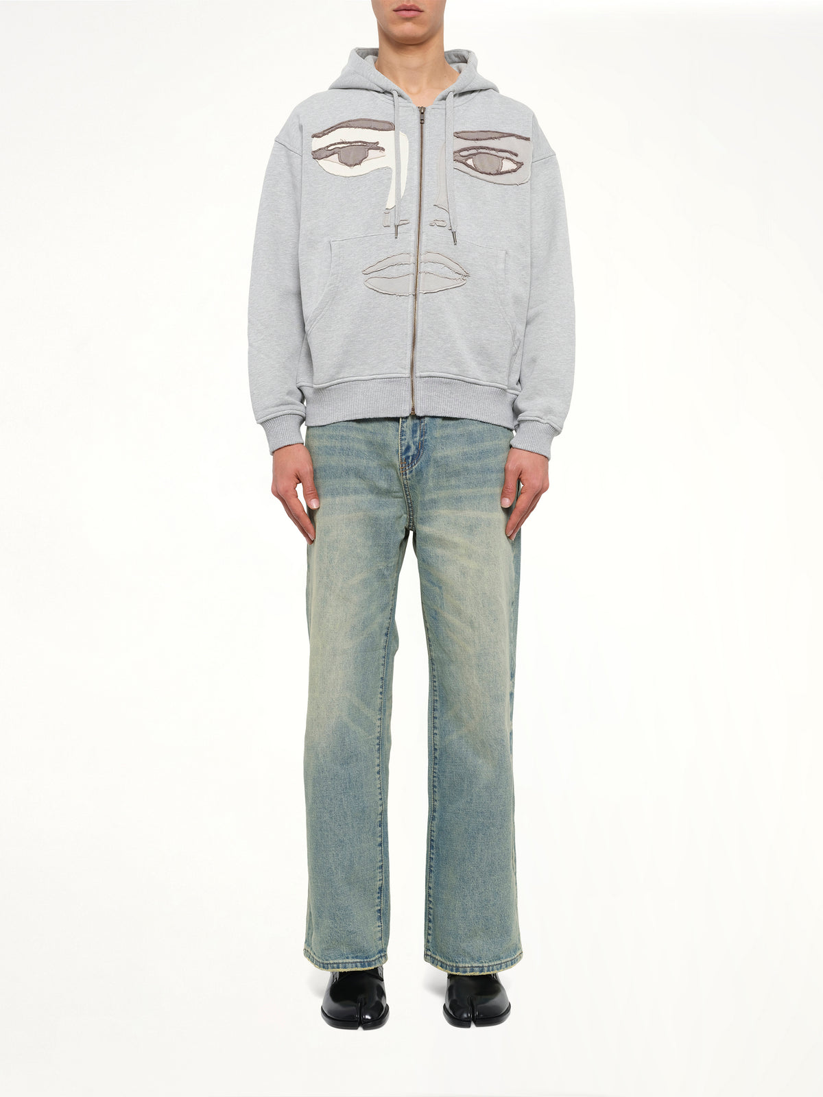 Face Hoodie in Stone Gray