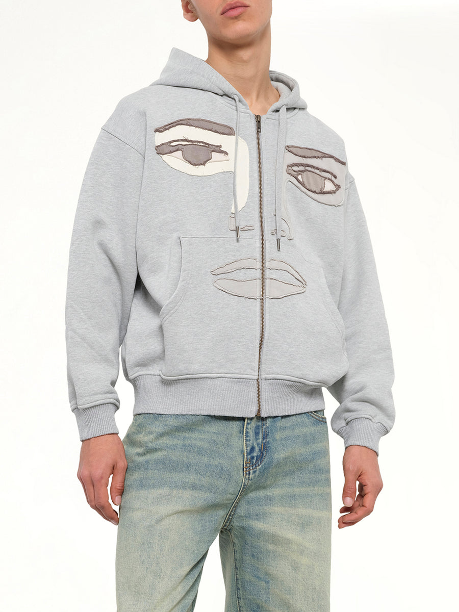 Face Hoodie in Stone Gray