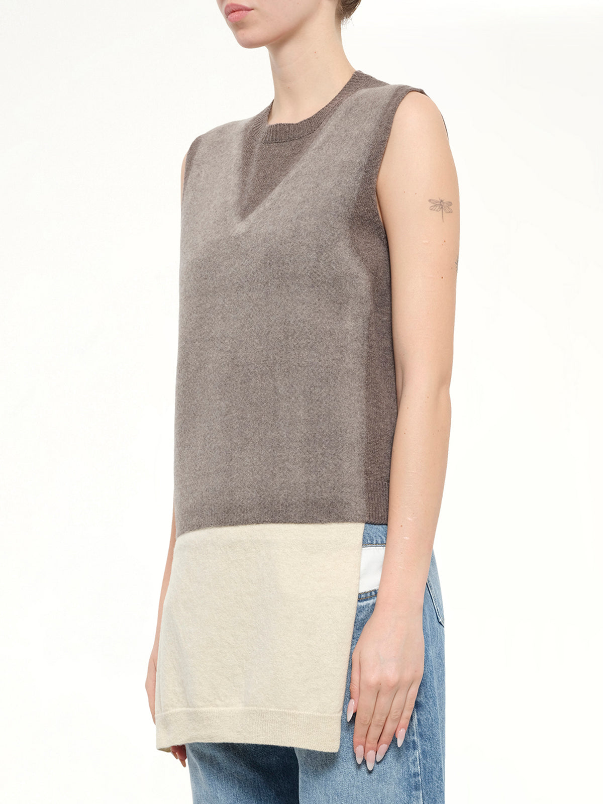 Fuse Knit Vest in Mud/Ecru