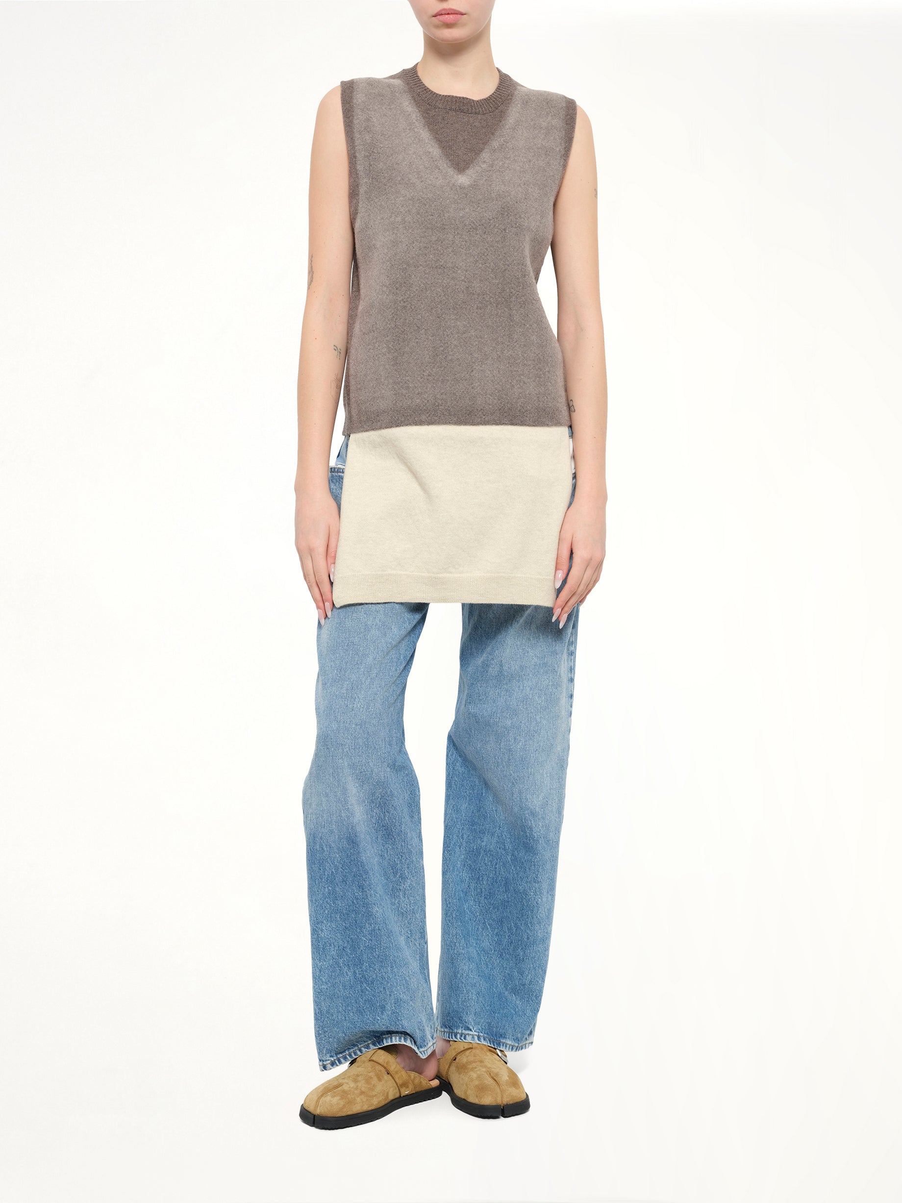 Fuse Knit Vest in Mud/Ecru