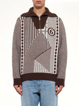 Jacquard Knit Polo in Brown/Off White