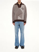 Jacquard Knit Polo in Brown/Off White