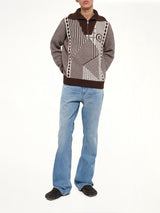 Jacquard Knit Polo in Brown/Off White
