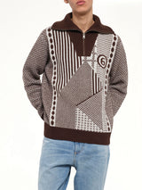 Jacquard Knit Polo in Brown/Off White