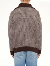 Jacquard Knit Polo in Brown/Off White