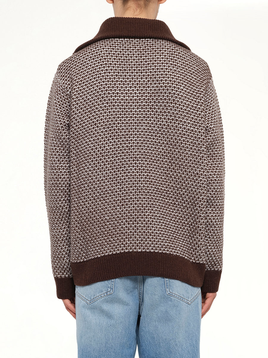 Jacquard Knit Polo in Brown/Off White
