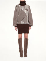 Knitted Mini Dress in Brown/Off White