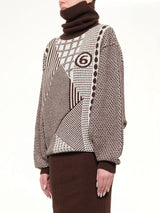 Knitted Mini Dress in Brown/Off White