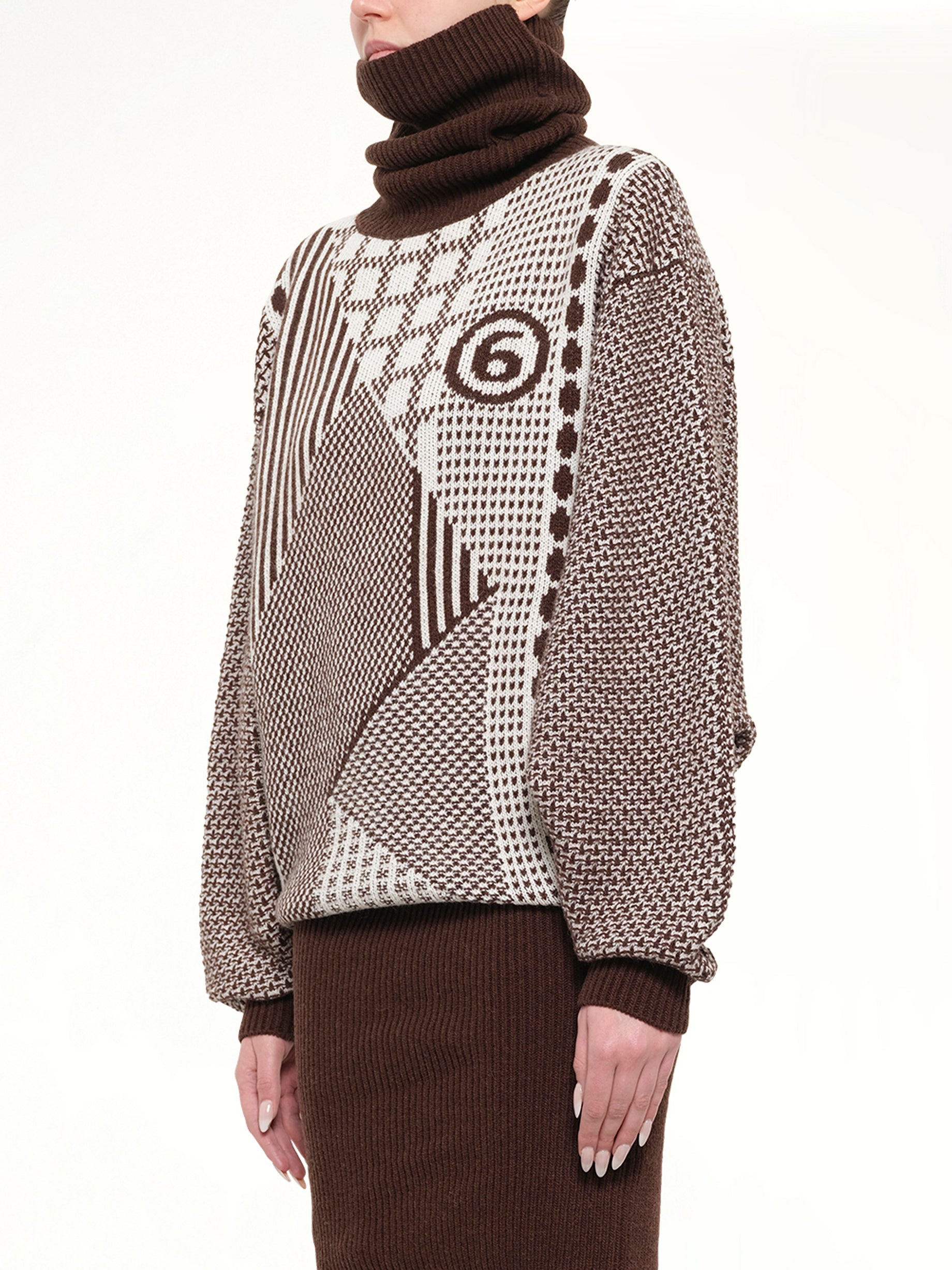 Knitted Mini Dress in Brown/Off White