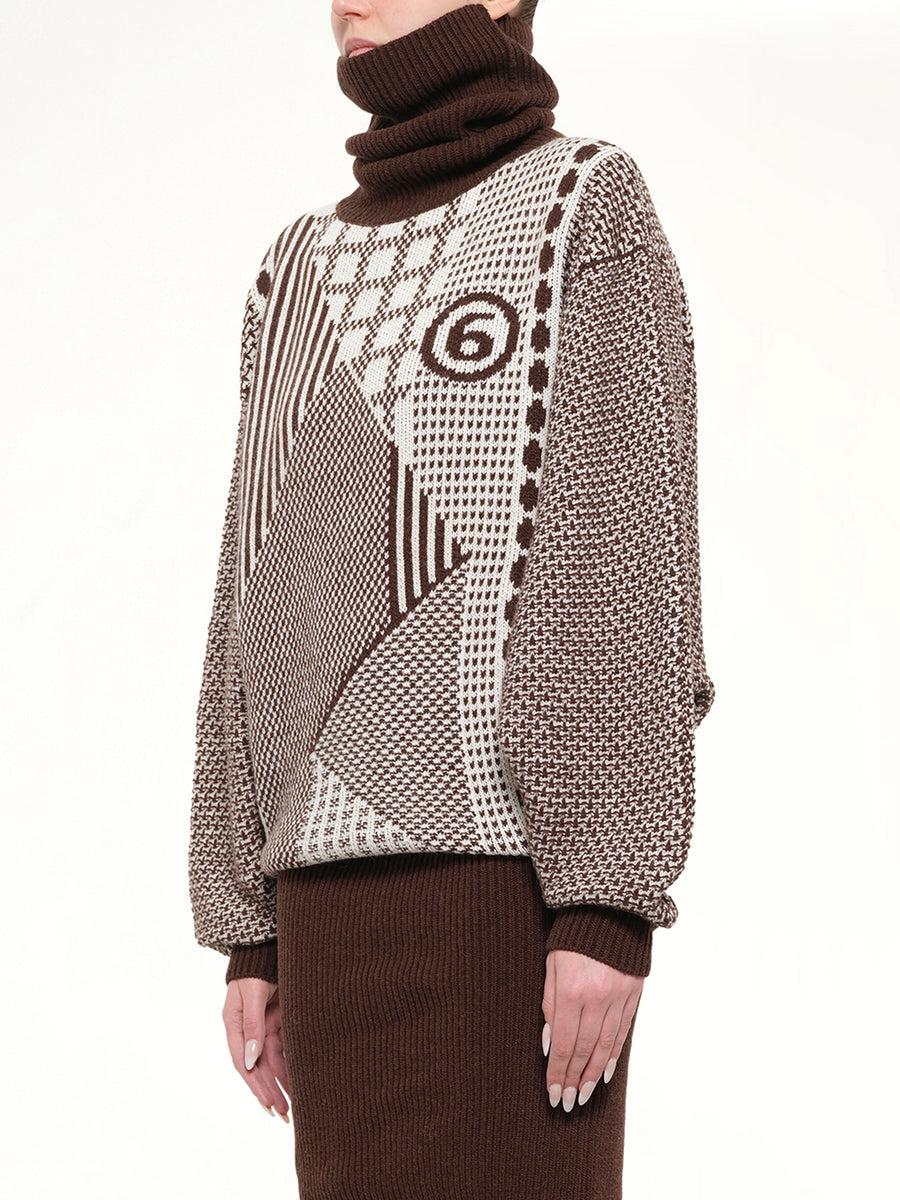 Knitted Mini Dress in Brown/Off White