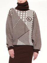 Knitted Mini Dress in Brown/Off White