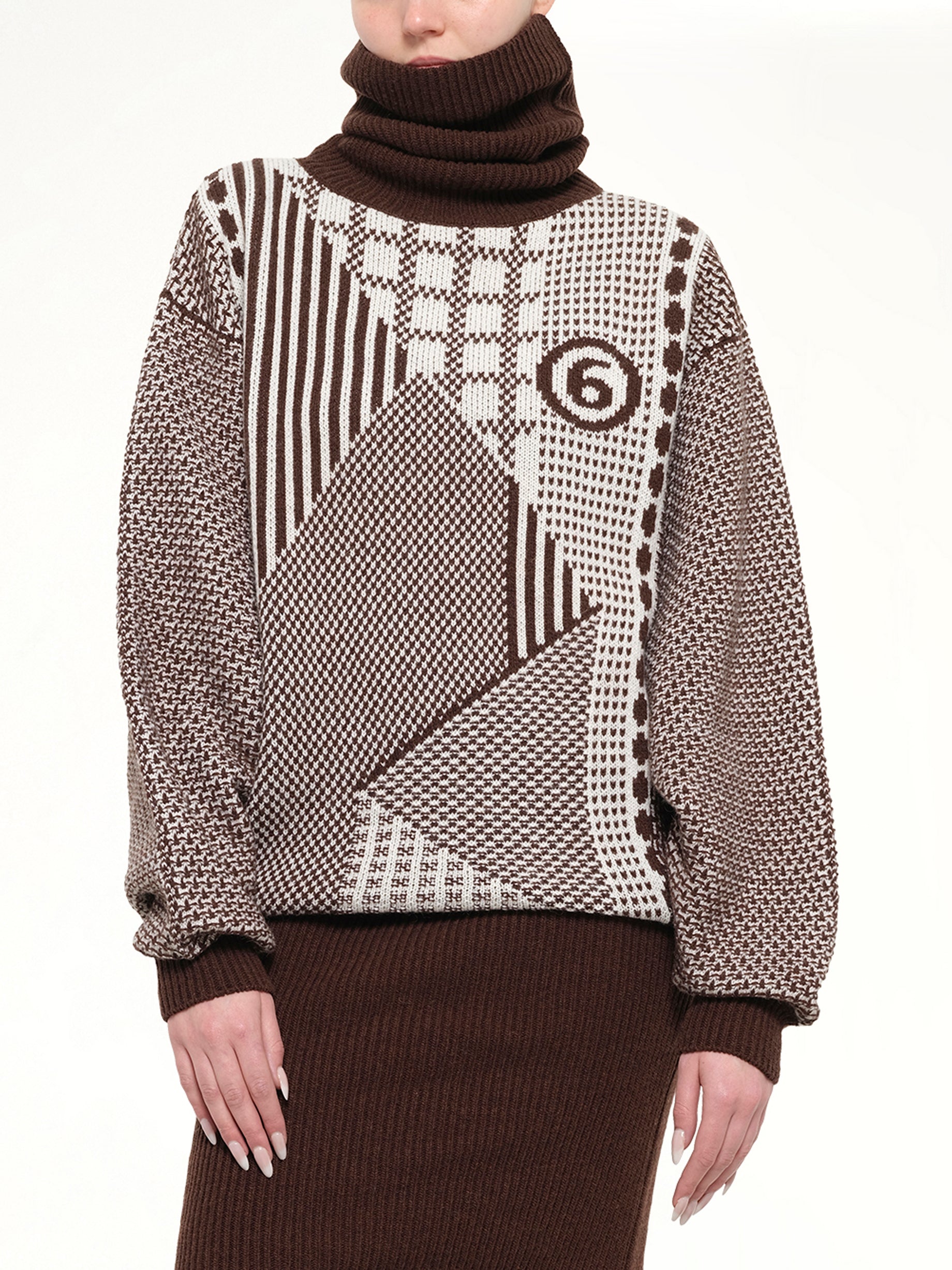 Knitted Mini Dress in Brown/Off White