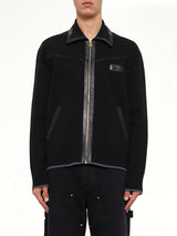 Leather Trim Zipped Blouson in Black