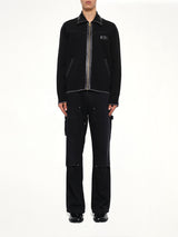 Leather Trim Zipped Blouson in Black