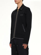Leather Trim Zipped Blouson in Black