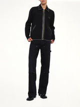 Leather Trim Zipped Blouson in Black