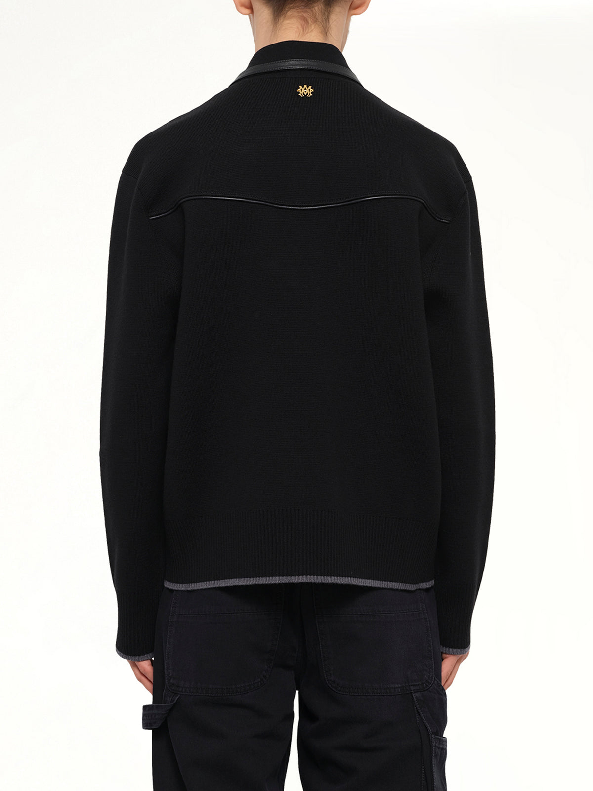 Leather Trim Zipped Blouson in Black