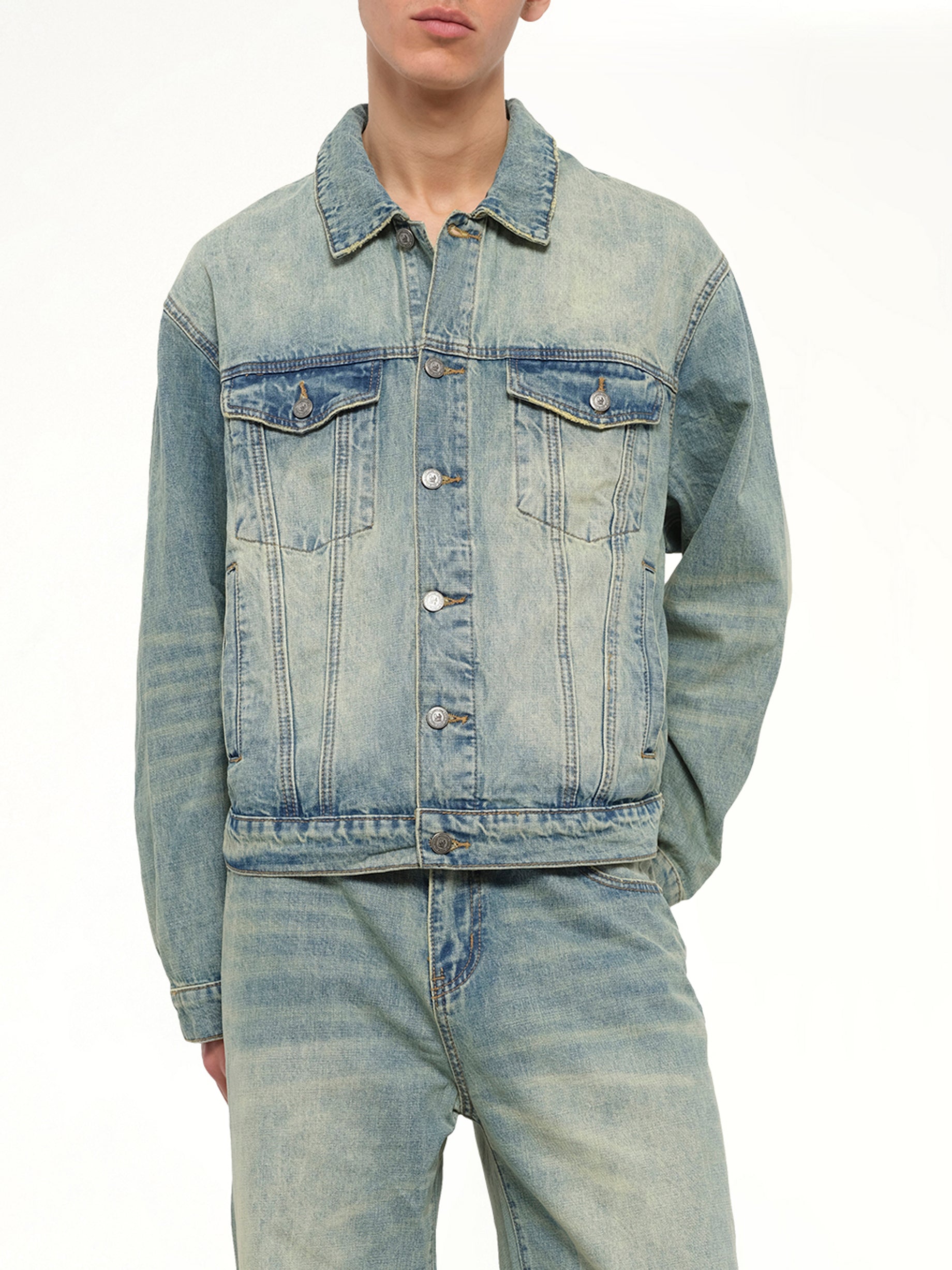 Light Wash Dove Denim Jacket in Light Mud Wash