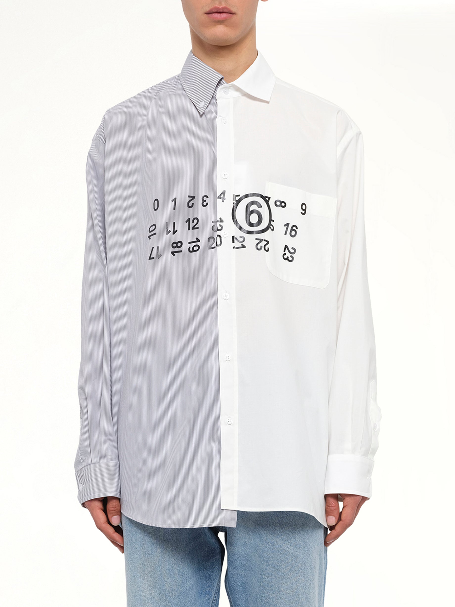 Long-Sleeved Shirt in Off White/Grey