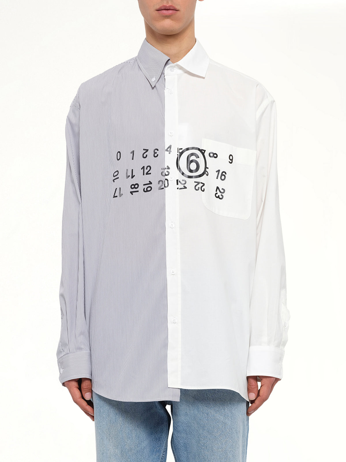 Long-Sleeved Shirt in Off White/Grey