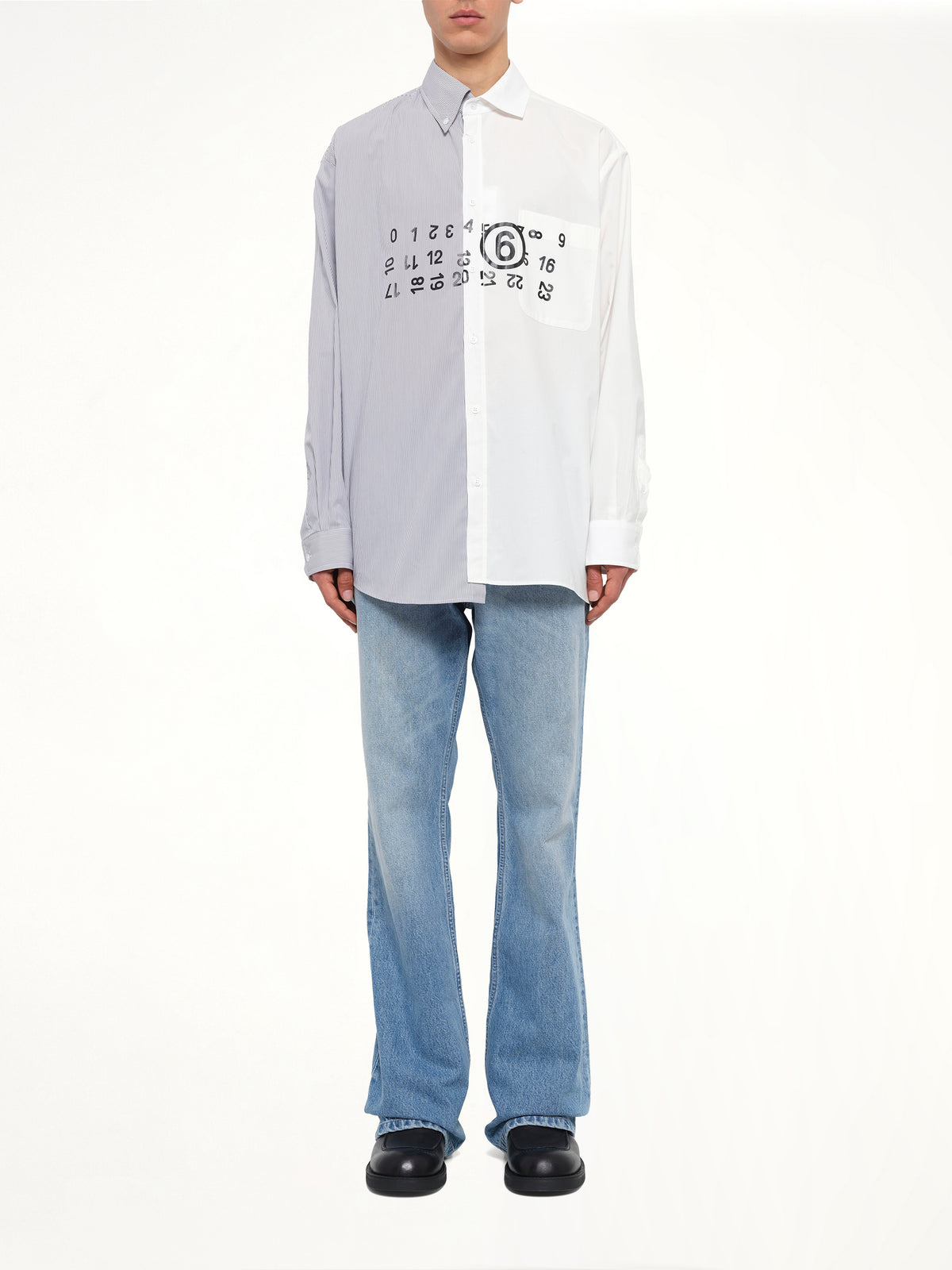 Long-Sleeved Shirt in Off White/Grey