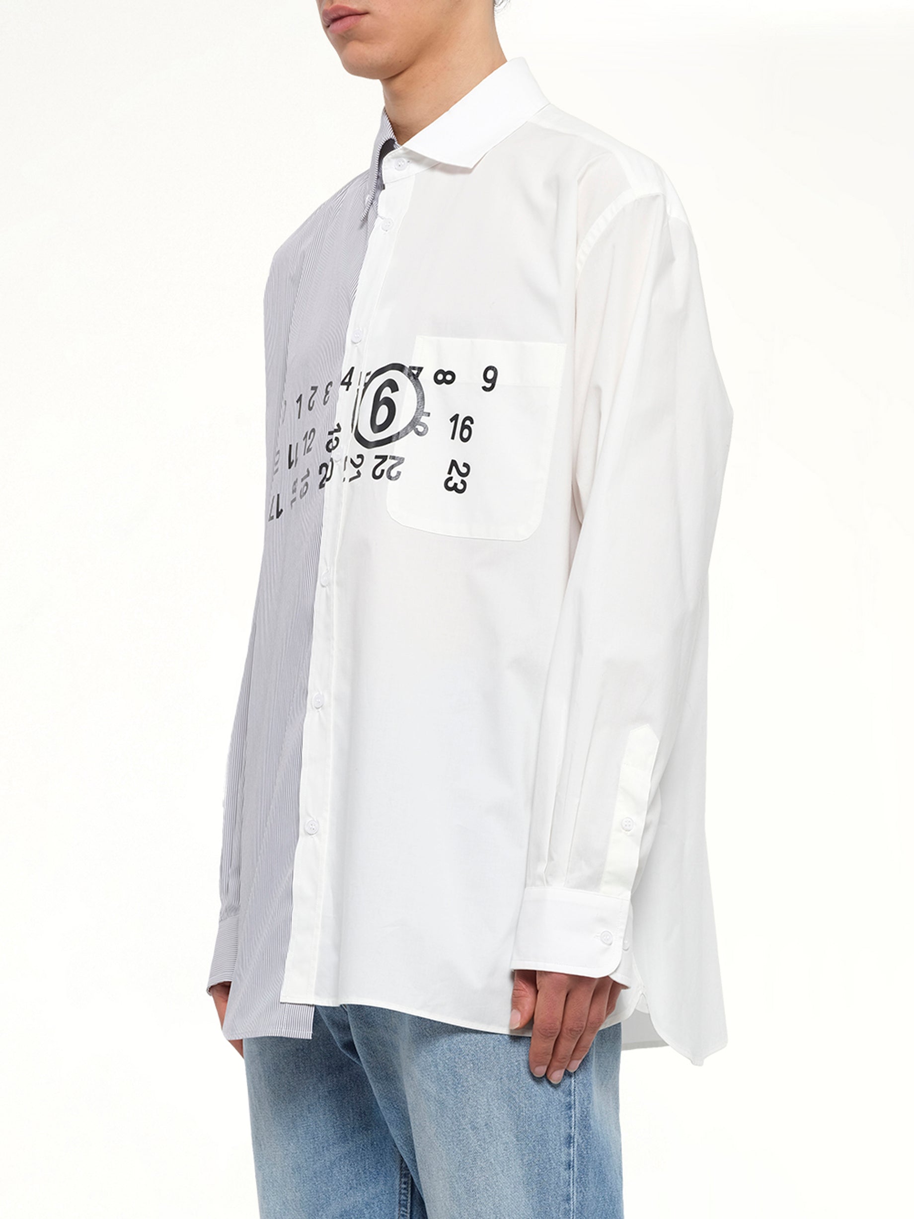 Long-Sleeved Shirt in Off White/Grey