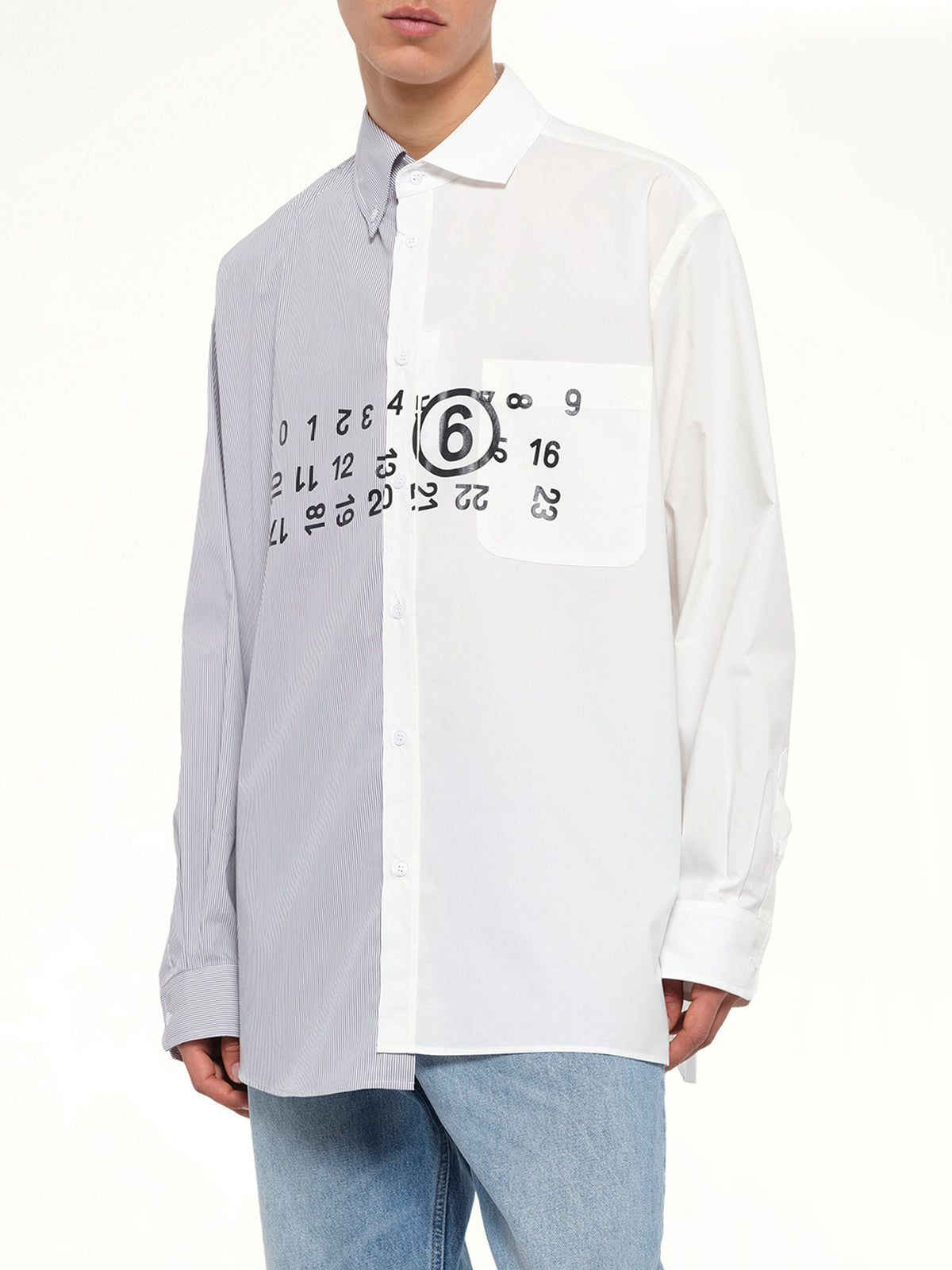 Long-Sleeved Shirt in Off White/Grey