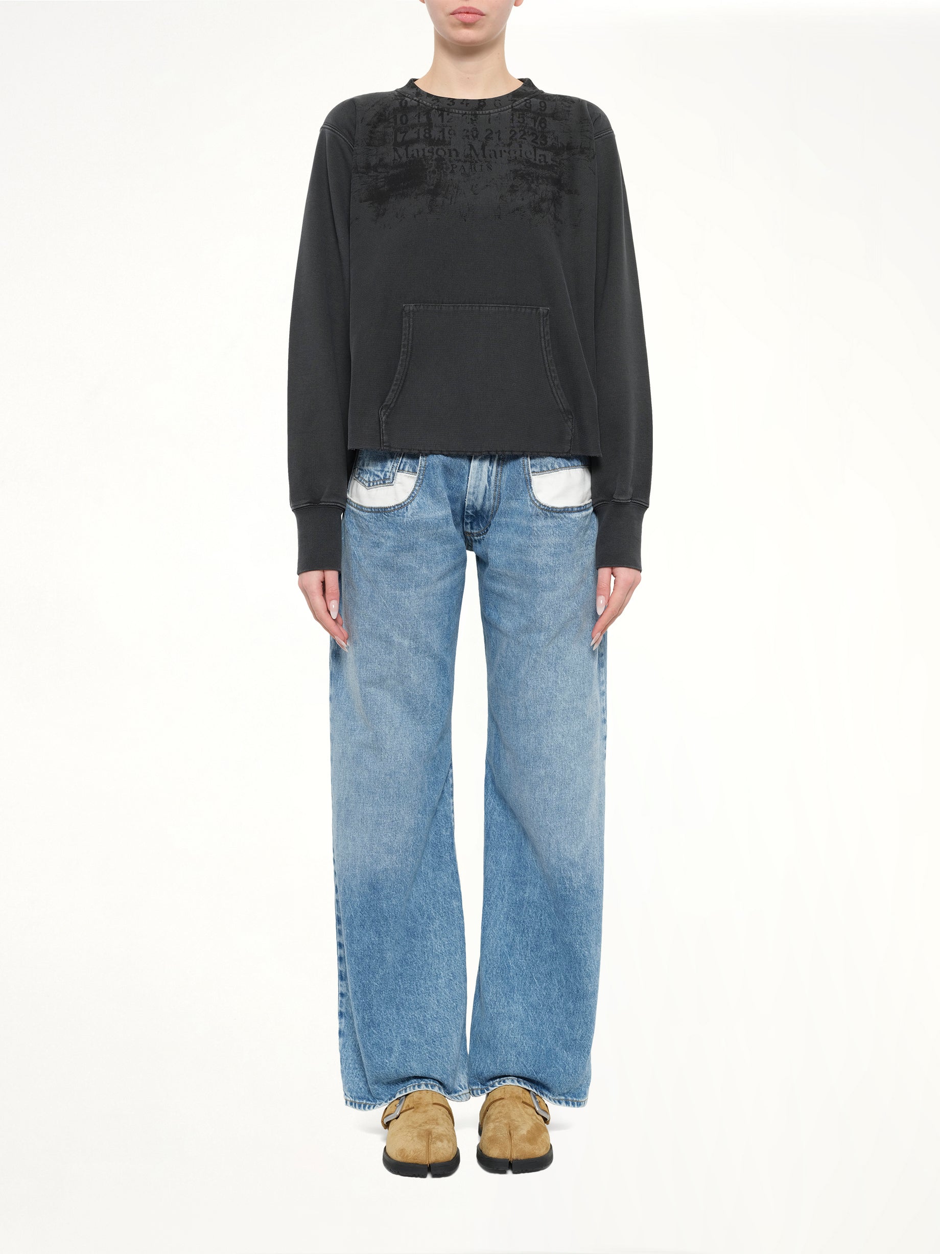 Numbers Zipped Sweatshirt in Charcoal