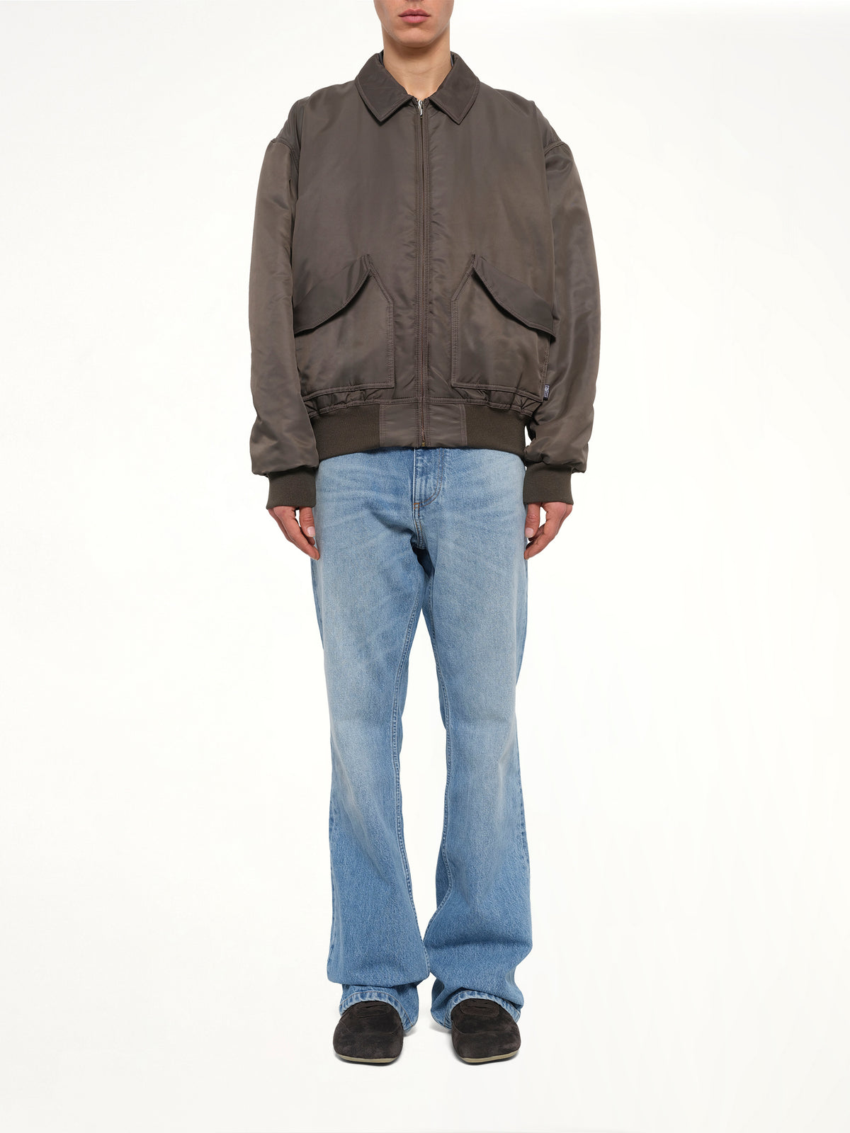 Nylon Bomber Jacket in Gasolina Grey