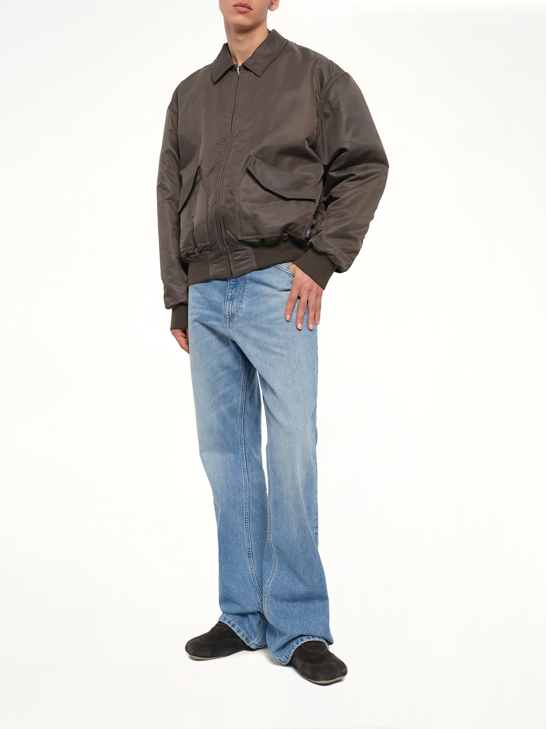 Nylon Bomber Jacket in Gasolina Grey
