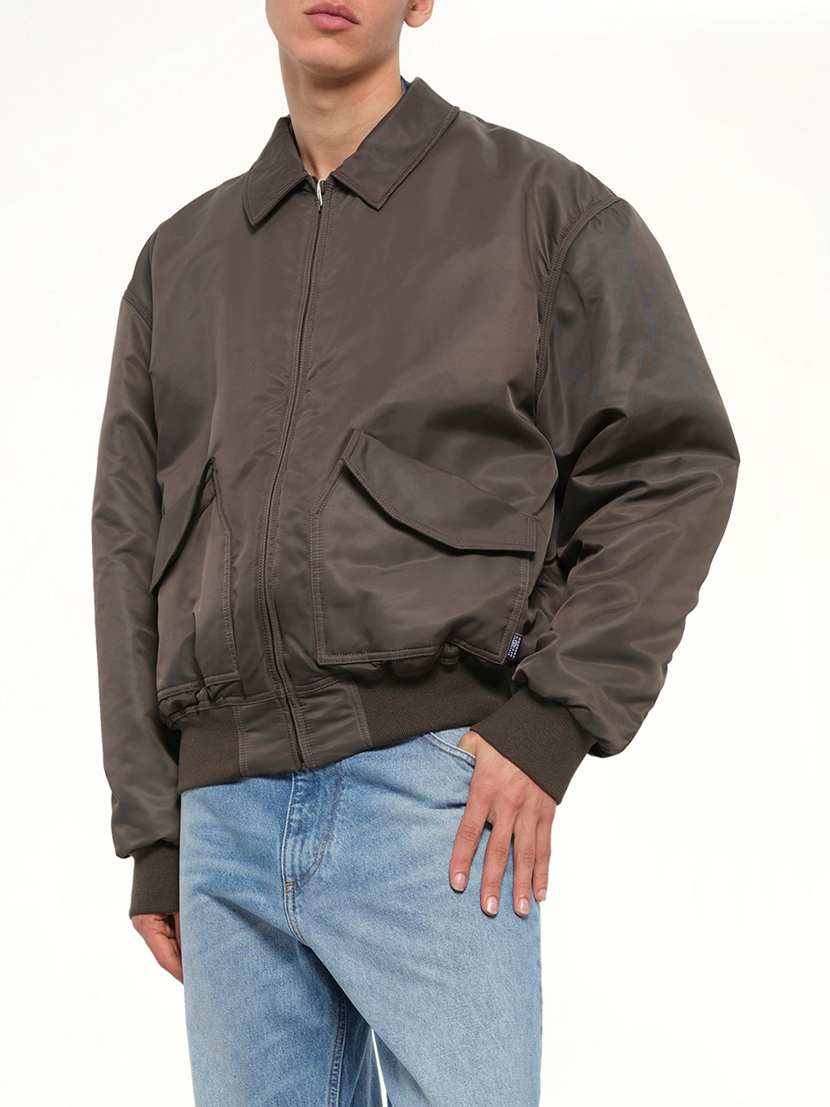 Nylon Bomber Jacket in Gasolina Grey