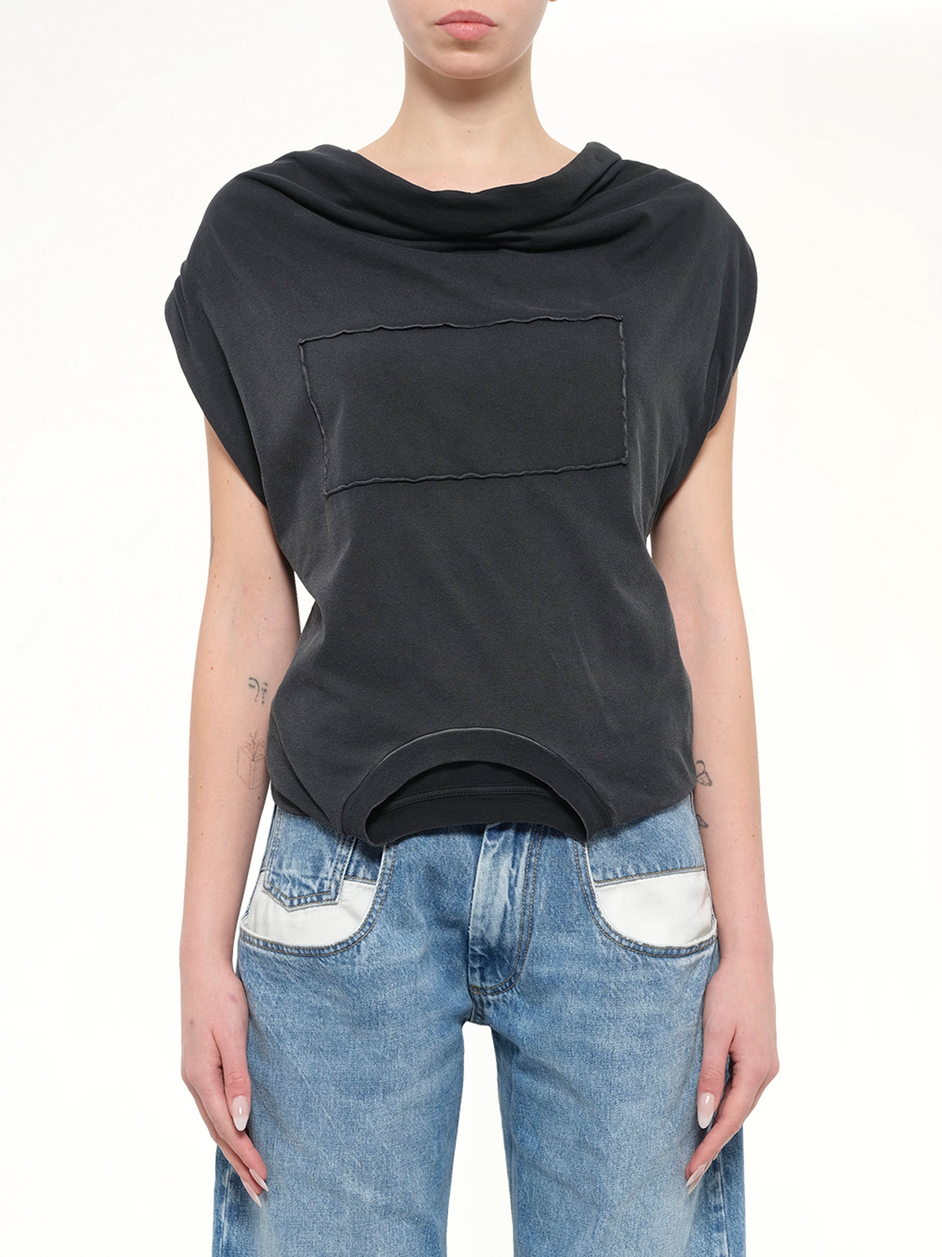 Patch Twisted Jersey Top in Washed Black