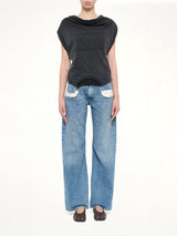 Patch Twisted Jersey Top in Washed Black