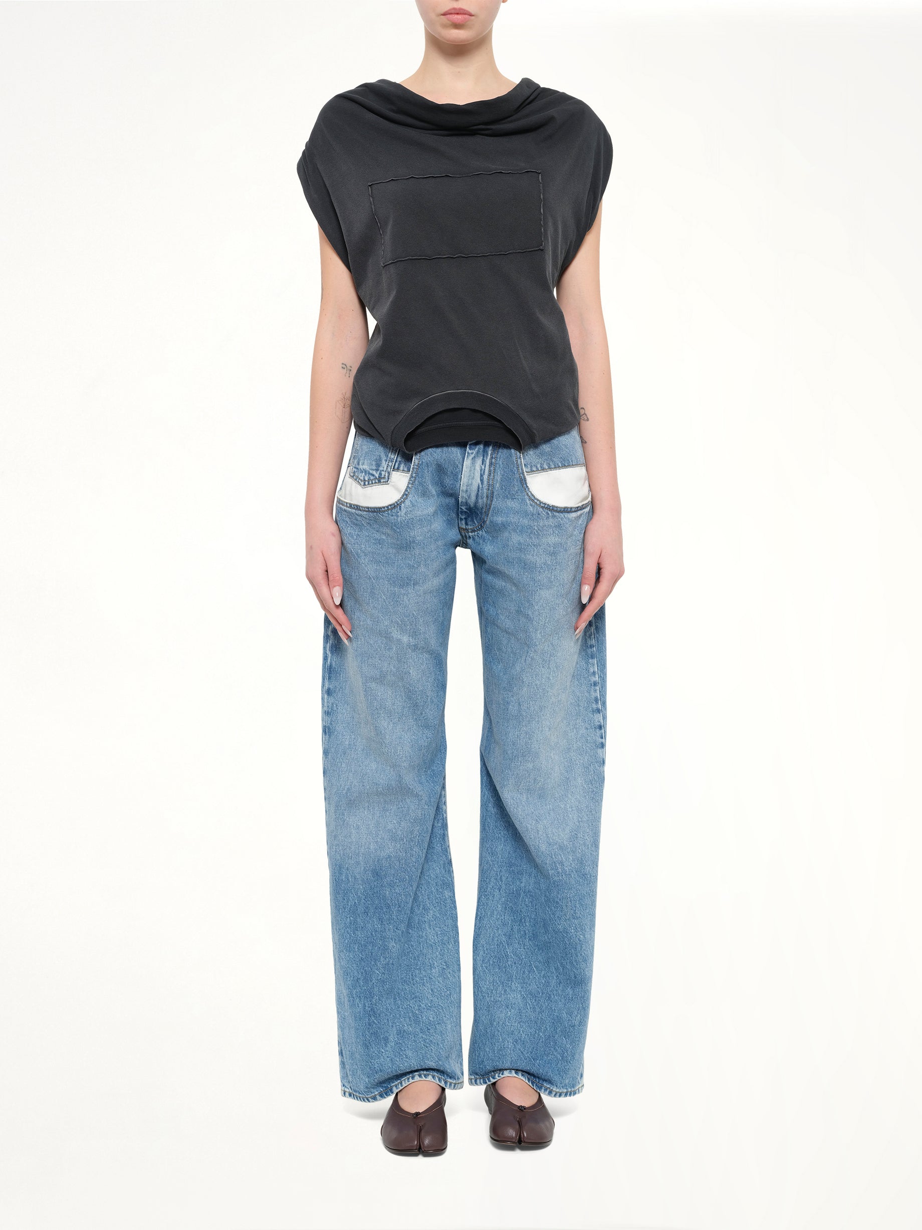 Patch Twisted Jersey Top in Washed Black