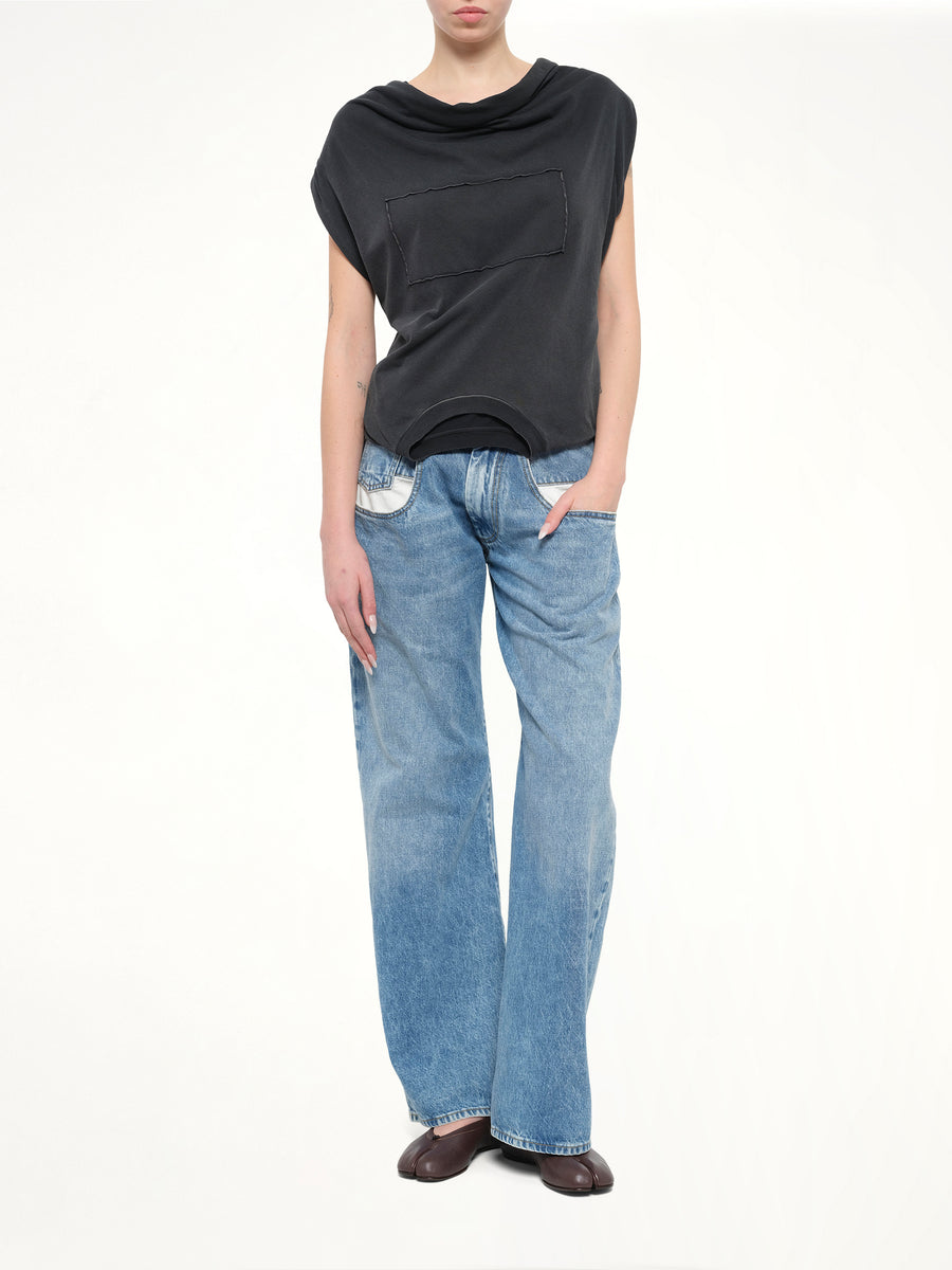 Patch Twisted Jersey Top in Washed Black