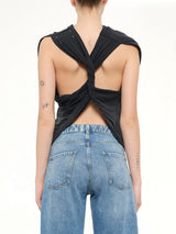 Patch Twisted Jersey Top in Washed Black