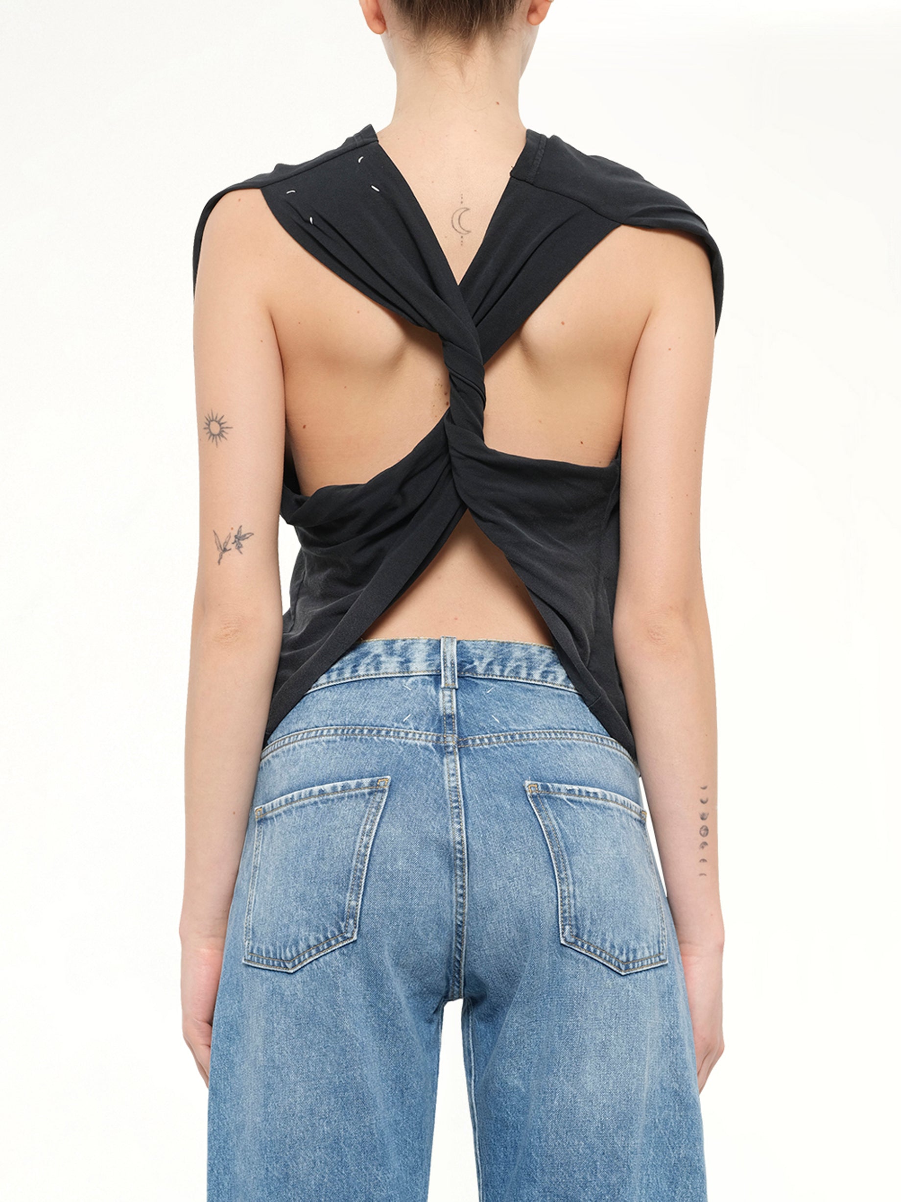 Patch Twisted Jersey Top in Washed Black