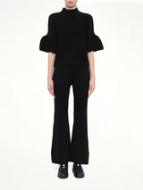 Pottery Velvet Bell Sleeve Flare Top in Black