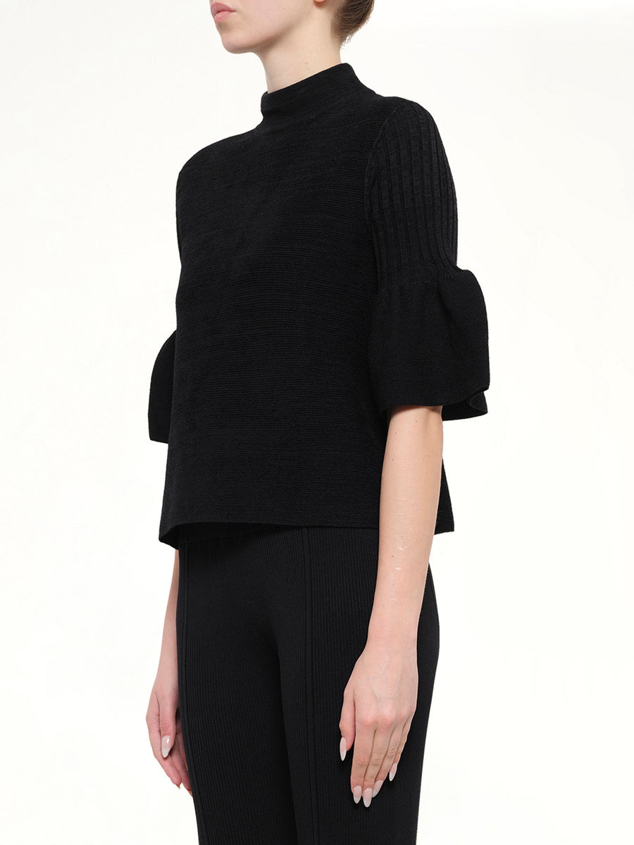 Pottery Velvet Bell Sleeve Flare Top in Black