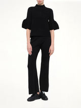 Pottery Velvet Bell Sleeve Flare Top in Black