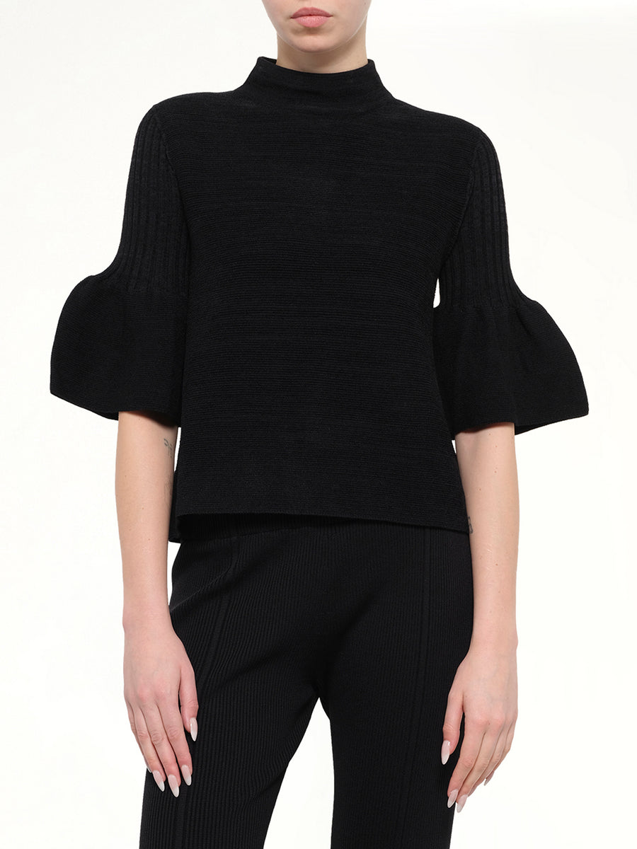 Pottery Velvet Bell Sleeve Flare Top in Black
