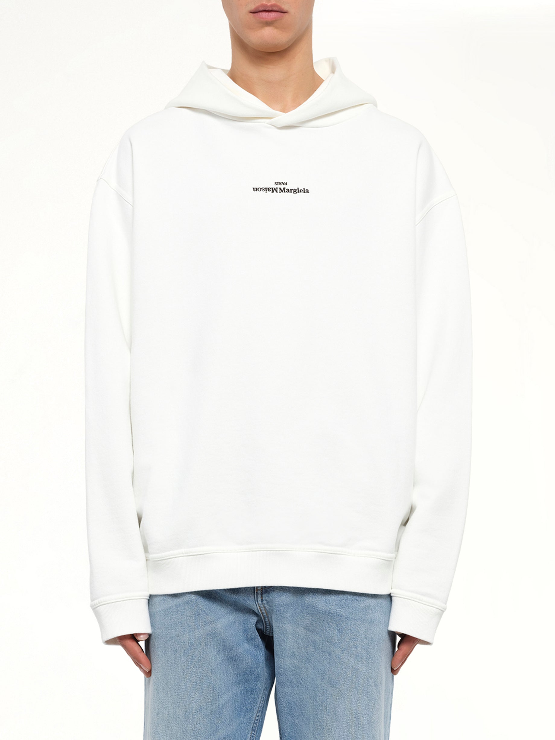 Reversed Logo Hoodie in Off White
